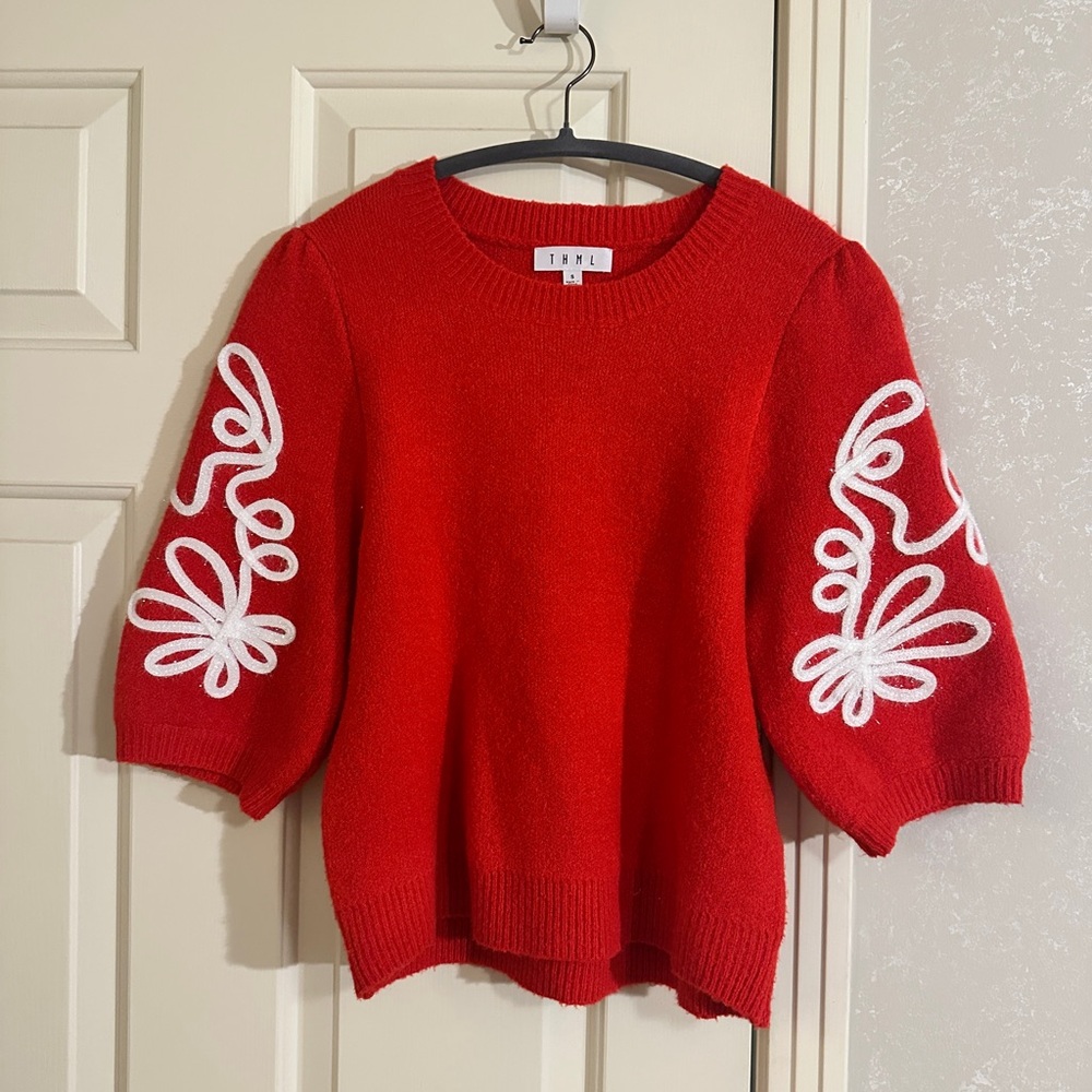 THML Red sweater with white flowers